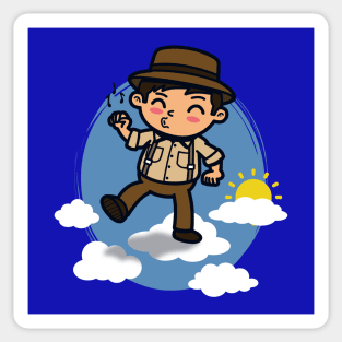 Cute Kawaii Man Walking On The Clouds Funny Cartoon Sticker